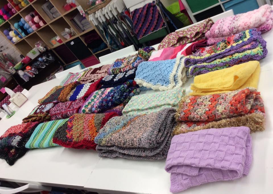 Some blankets that were made and donated by members of the Glenrothes Knitting and Crochet Club