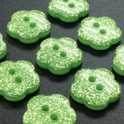 Green Flower Glitter Buttons (15mm/24L)