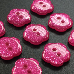 Pink Flower Glitter Buttons (15mm/24L)
