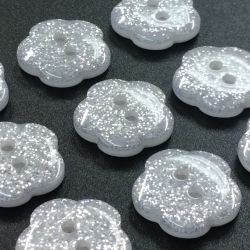 Silver Flower Glitter Buttons (15mm/24L)