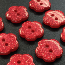 Red Flower Glitter Buttons (18mm/28L)
