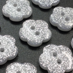 Flower Glitter Buttons Silver (18mm/28L)