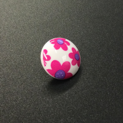 White Toggle Buttons (15mm/24L) Pink Flowers