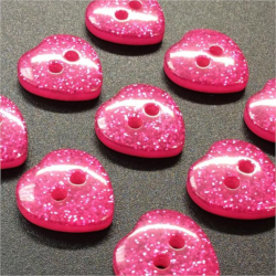 Heart Glitter Buttons (15mm/24L) Hot Pink