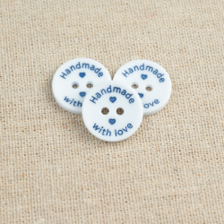 Wooden Handmade with Love (Blue/White) Buttons (15mm/24L)